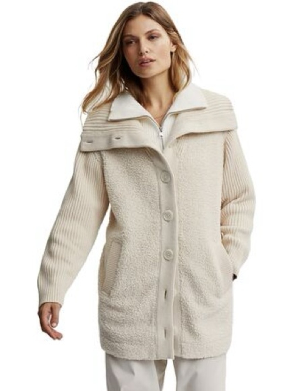 Varley Ivory Sherpa Button Cardigan
